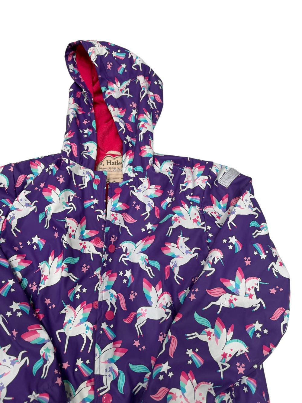 Hatley Girl Hooded Rain Coat Lined Purple Unicorn Size 10